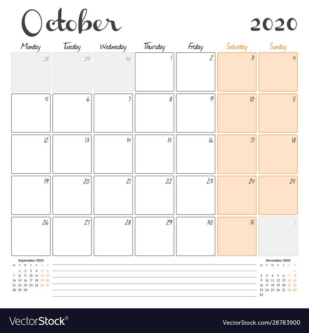 monthly calendar template october