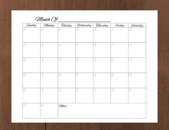 monthly calendar template with notes