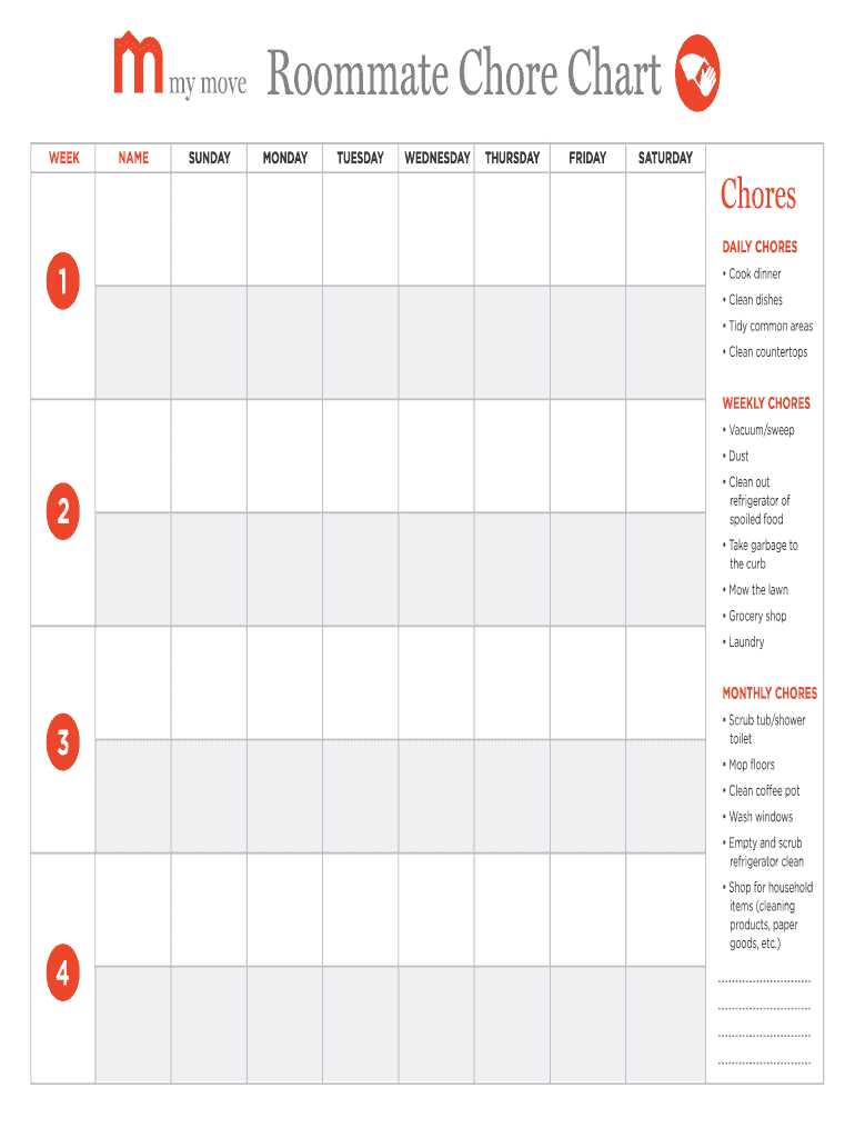 monthly chore calendar template