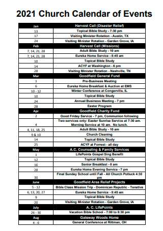 monthly church calendar template