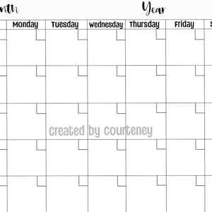 monthly free printable blank calendar template