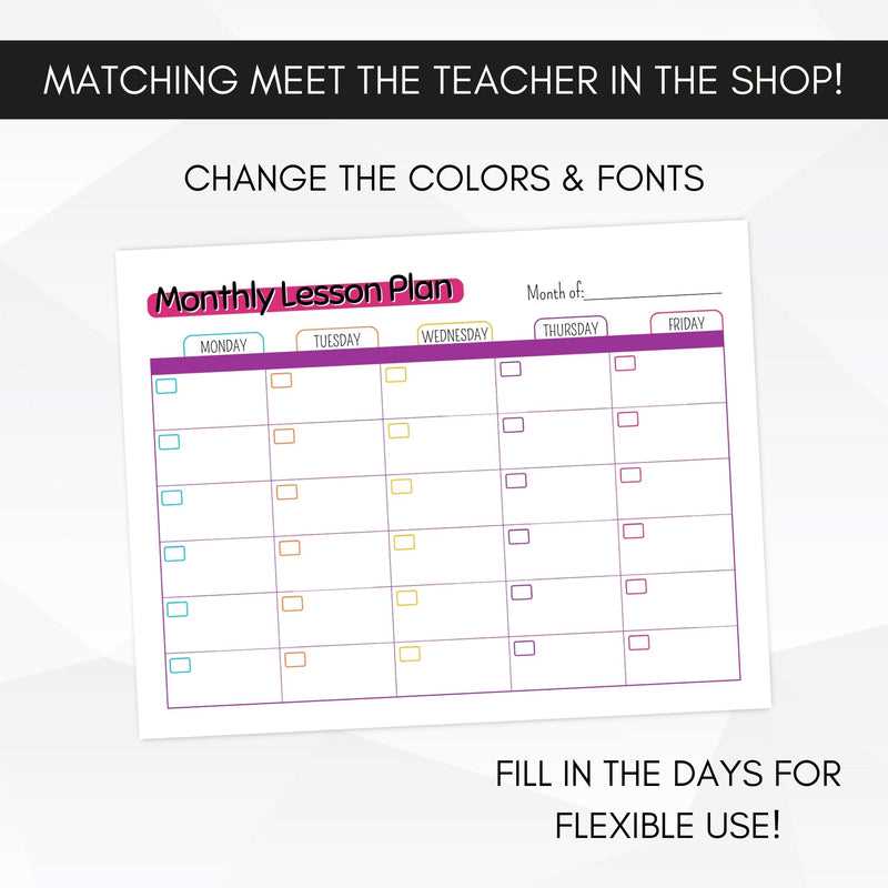 monthly lesson plan calendar template