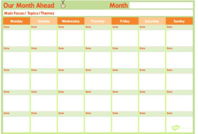 monthly lesson plan calendar template