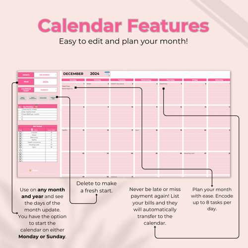 monthly task calendar template