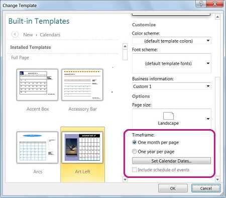 ms office calendar template