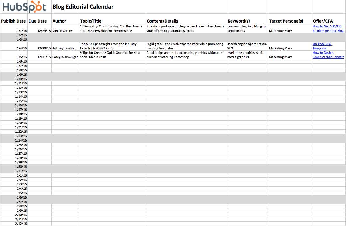 newsletter editorial calendar template