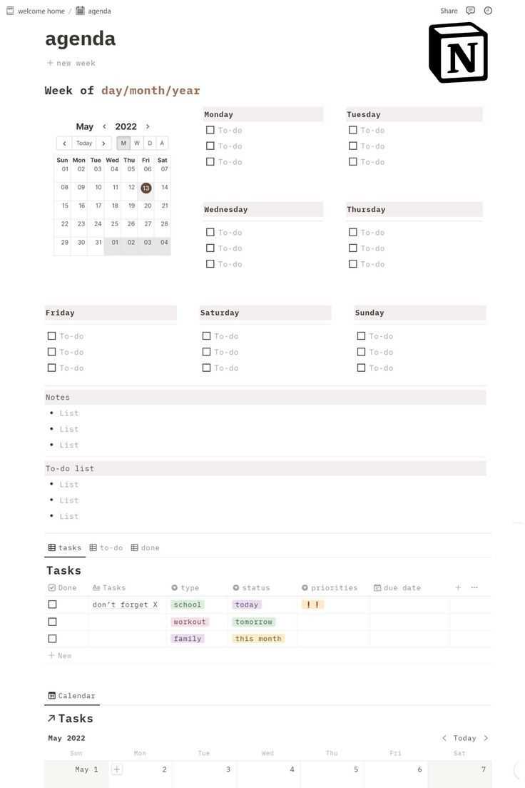 notion calendar template