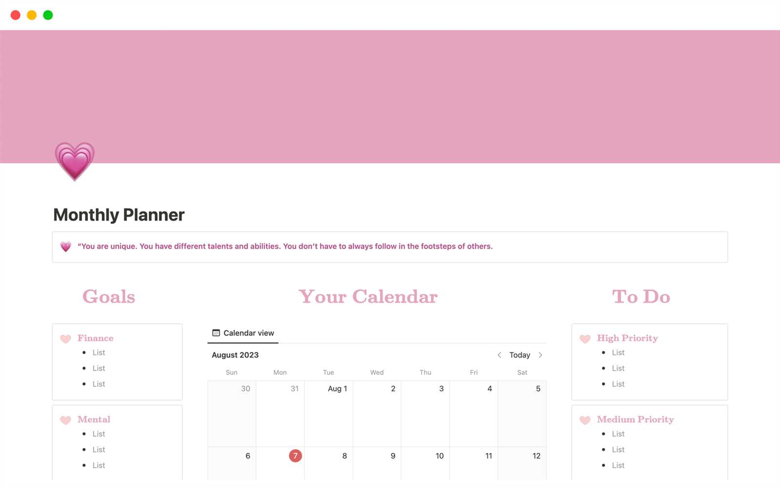 notion daily calendar template