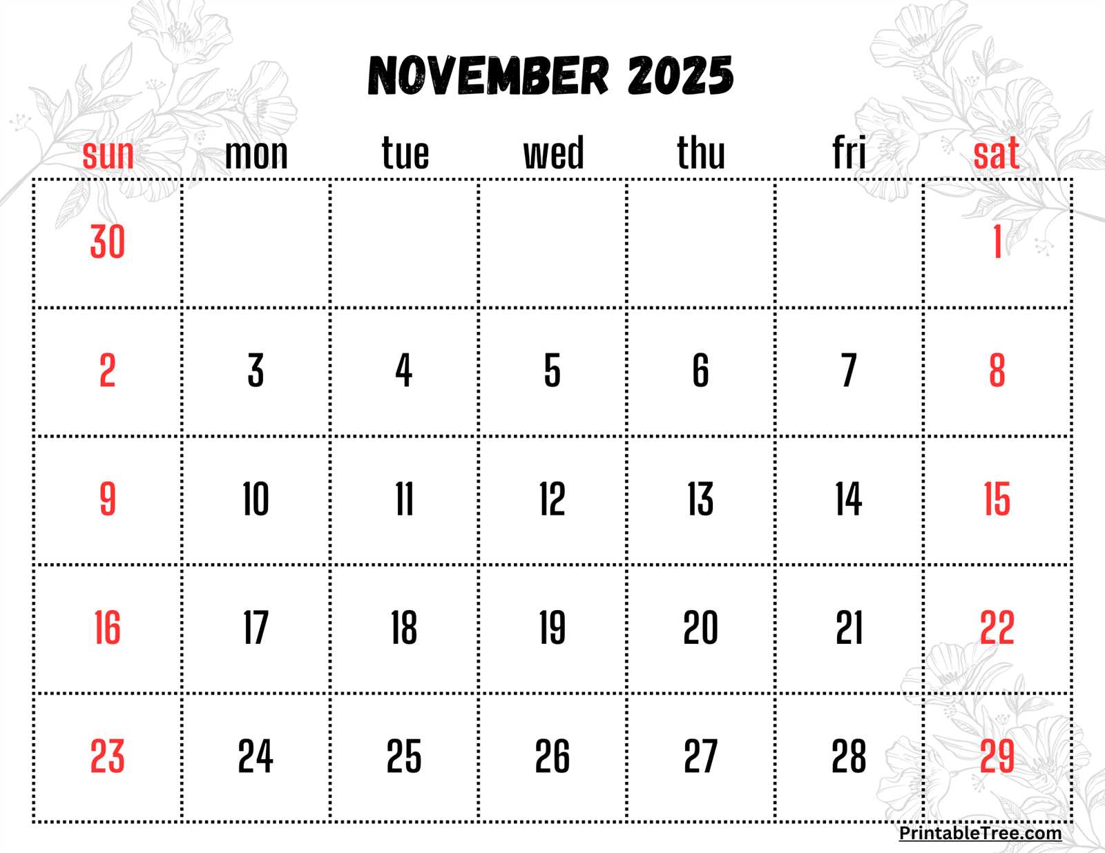 nov 2025 calendar template