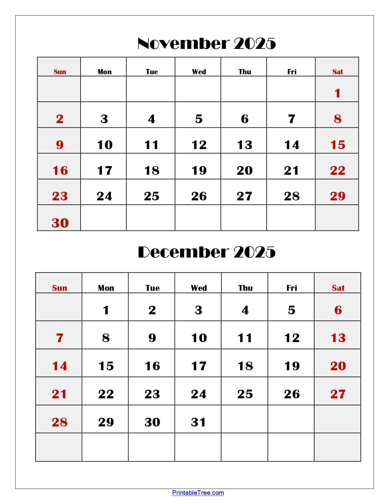 november and december 2025 calendar template