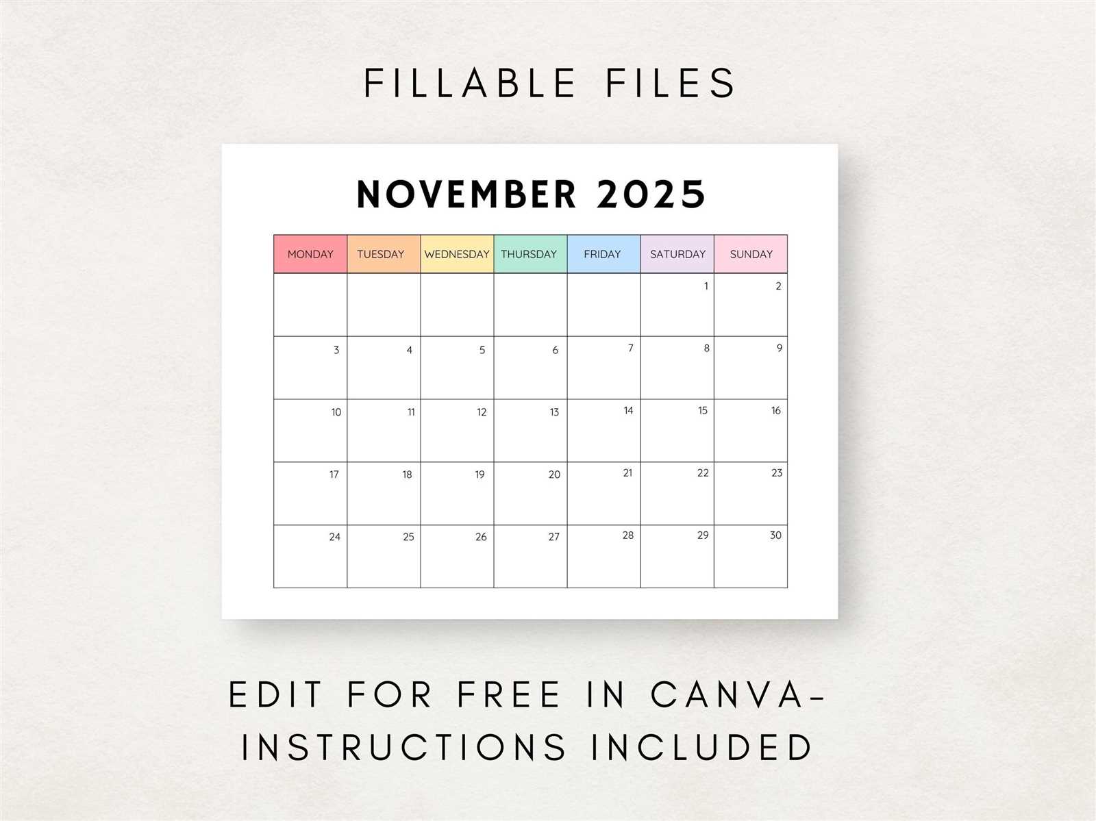 november blank calendar template 2025