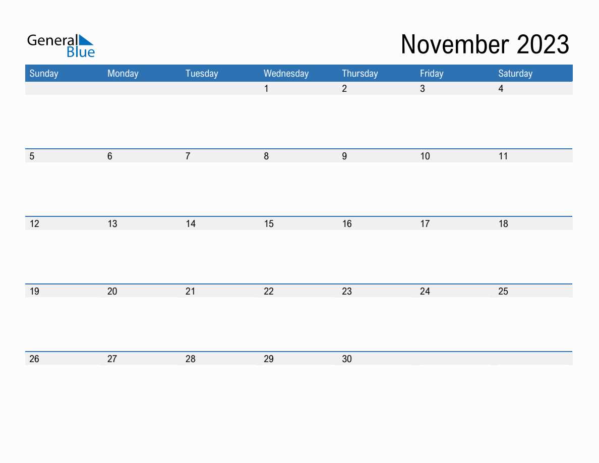 november calendar editable template