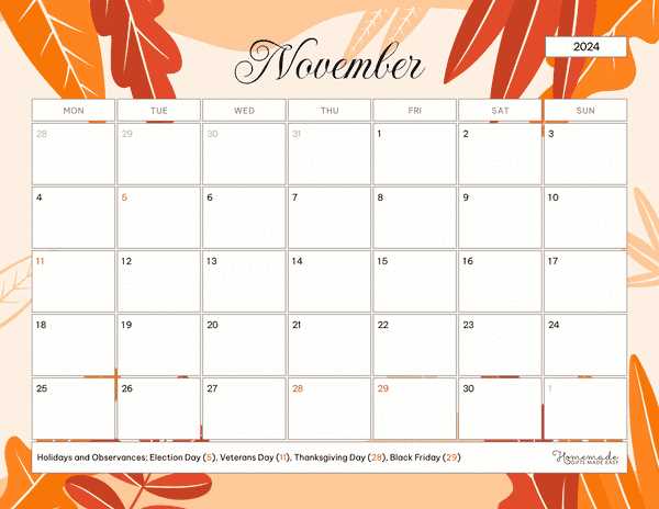 november calendar editable template