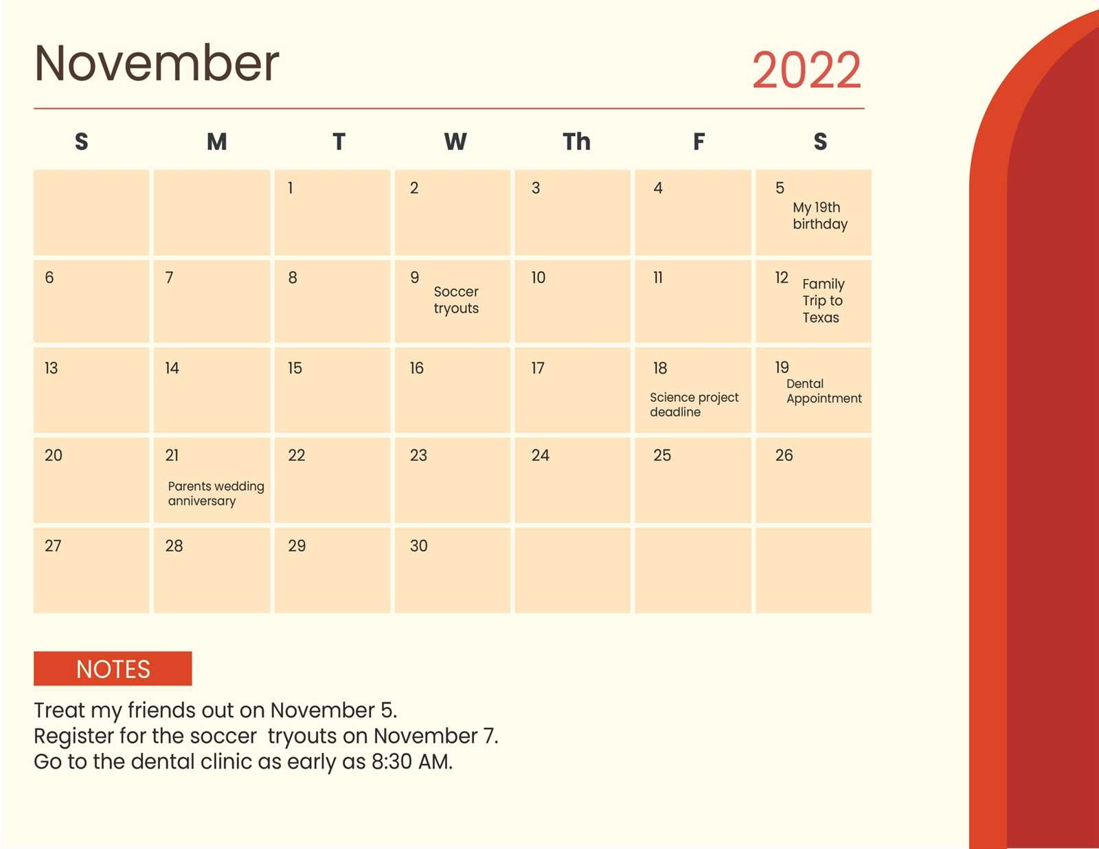 november calendar template free