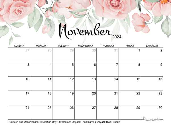 november calendar template free