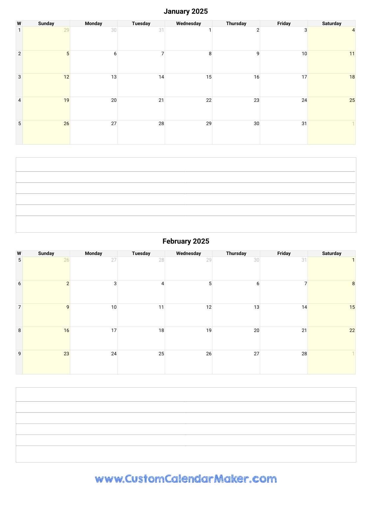 numbers calendar template 2025