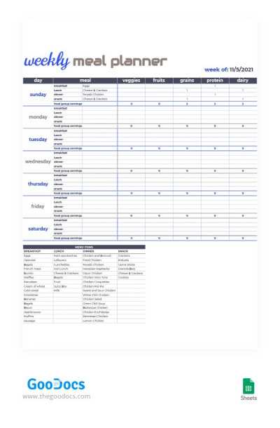 nutrition calendar template