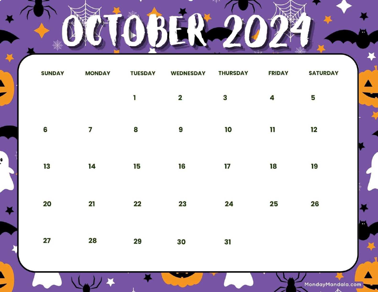 october blank calendar template