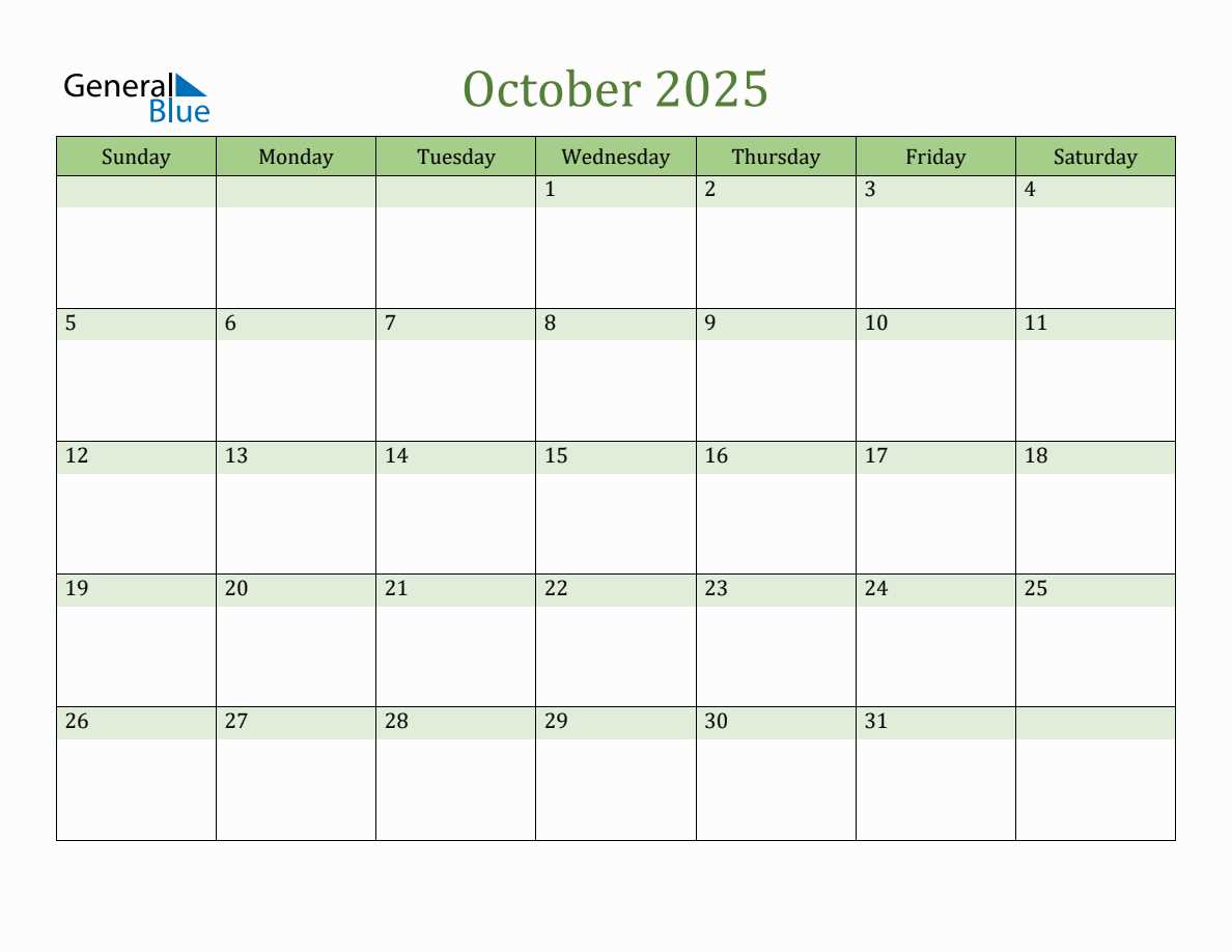 october calendar template 2026