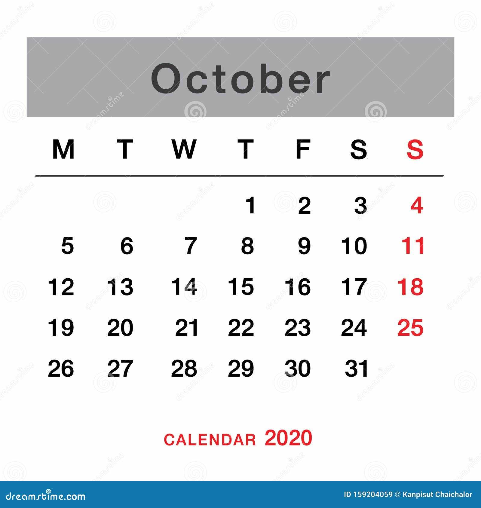 october template calendar