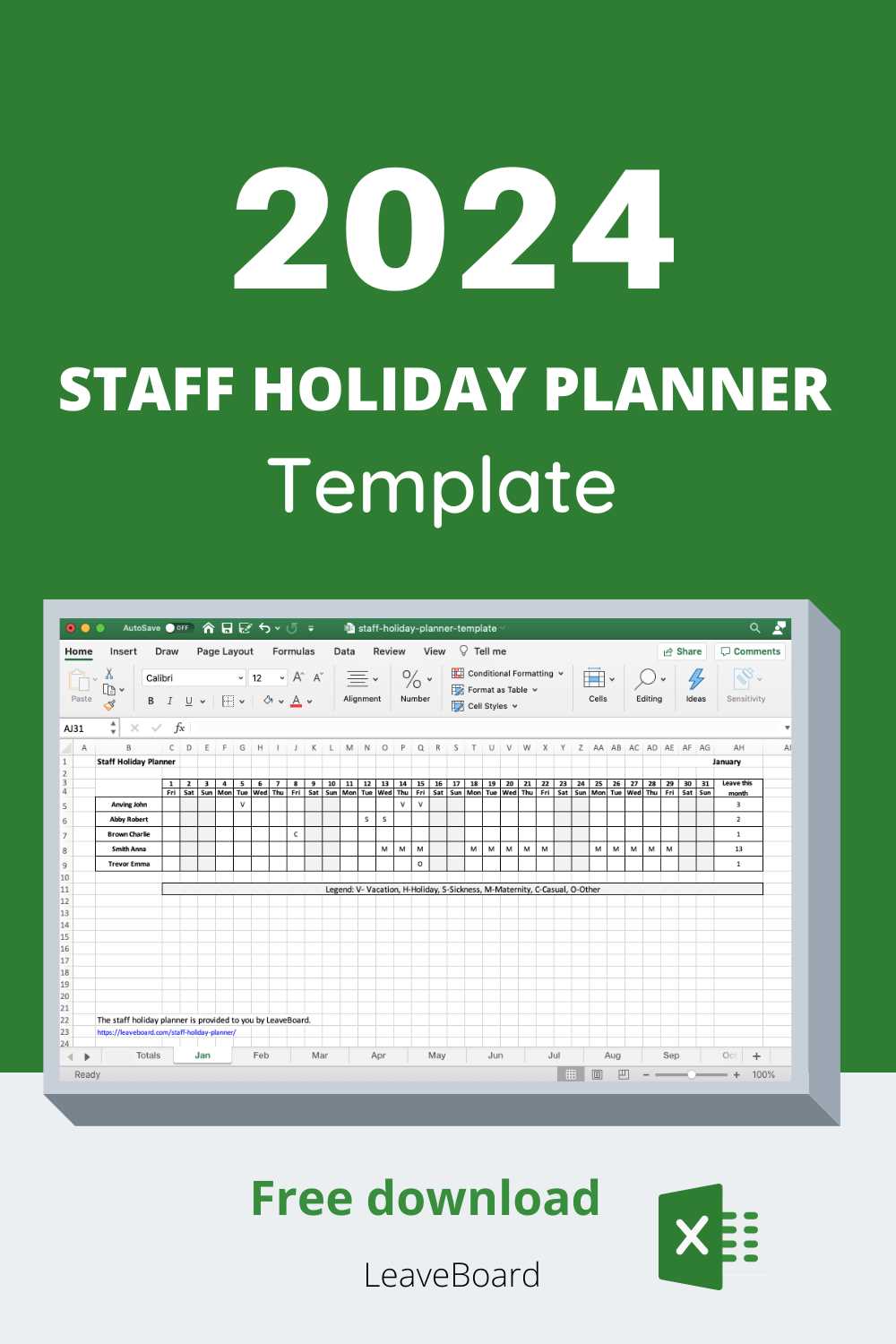 office vacation calendar template