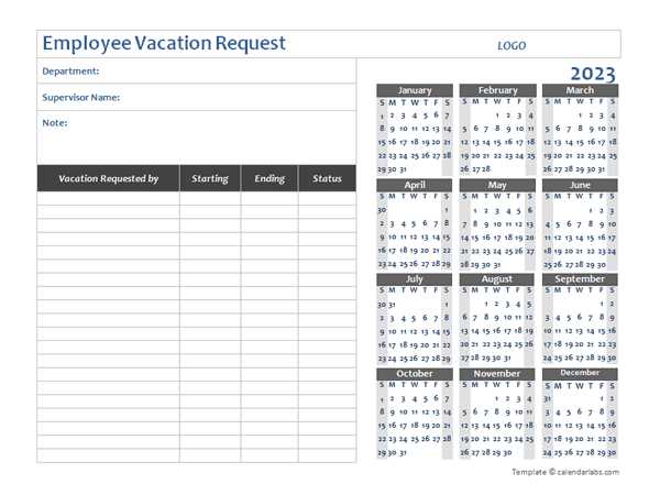 office vacation calendar template