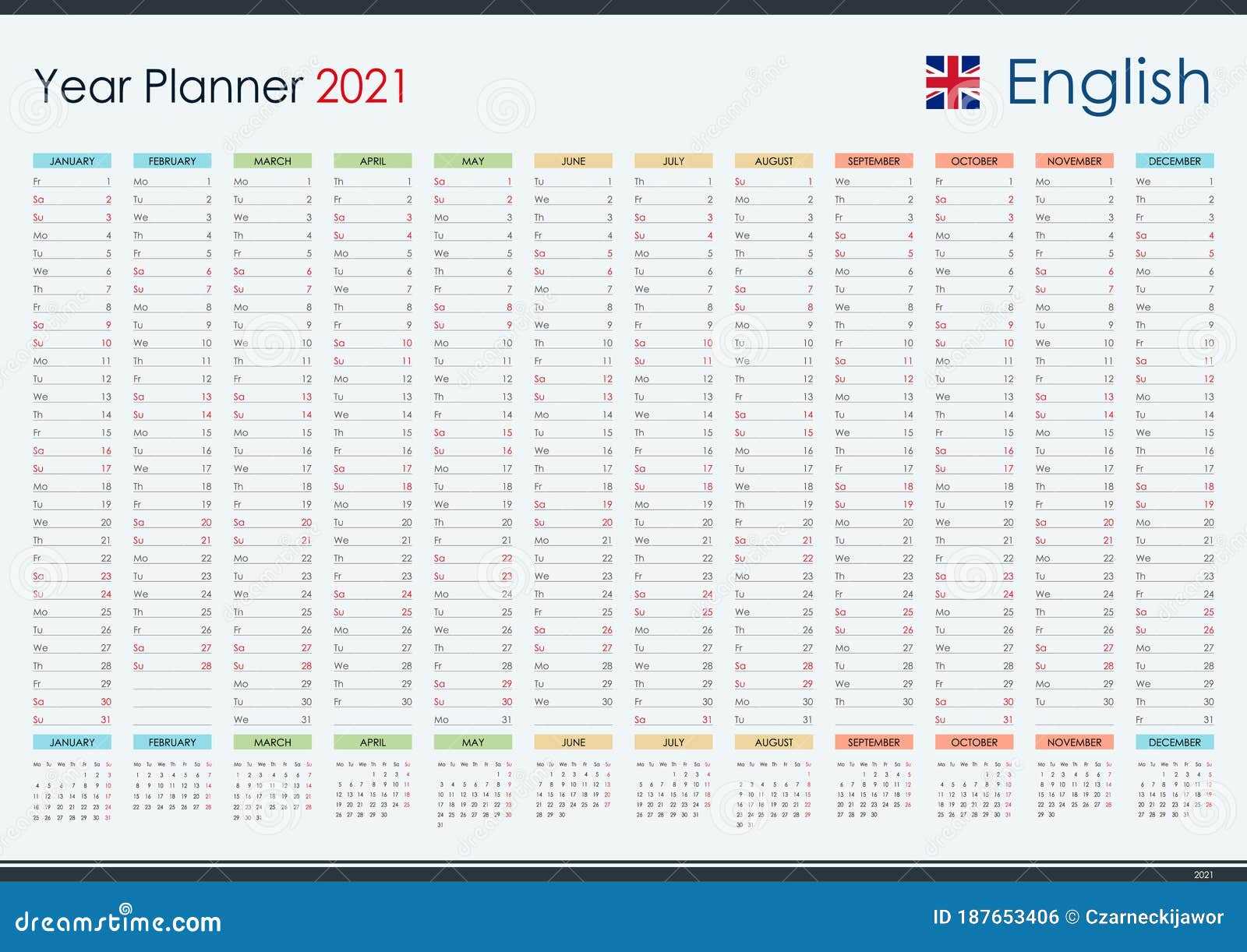 one year planning calendar template