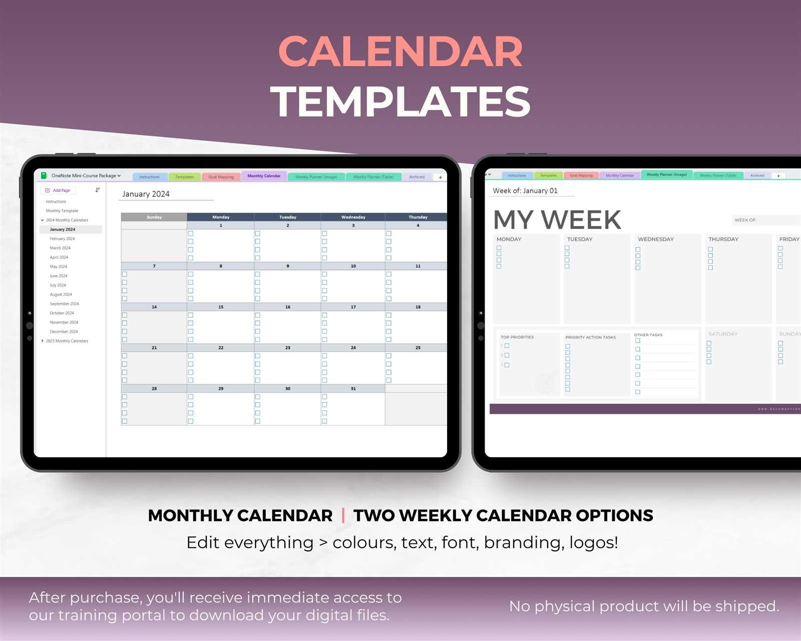 onenote calendar template 2026 free
