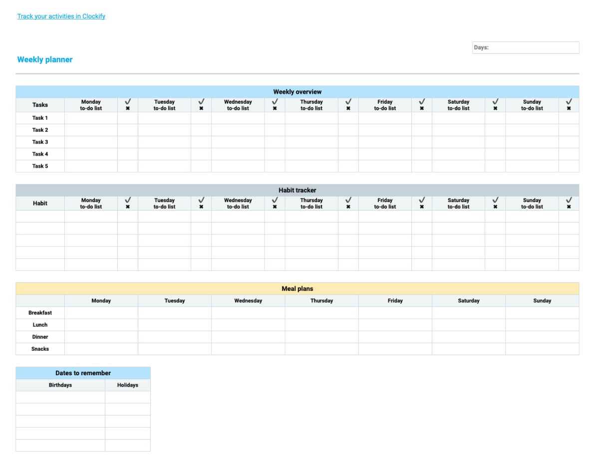 online weekly calendar template