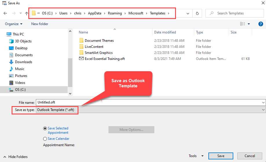 outlook calendar appointment template