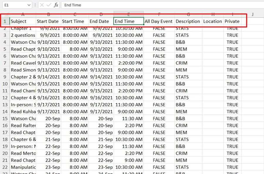 outlook calendar import csv template