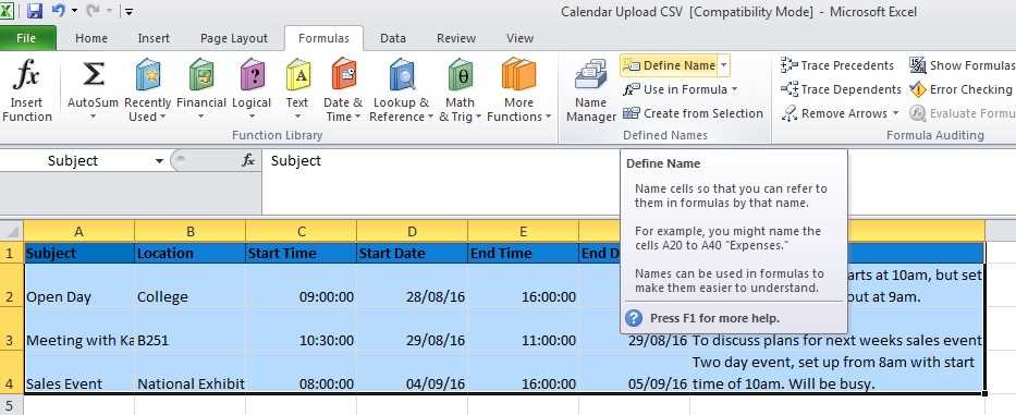 outlook calendar upload template