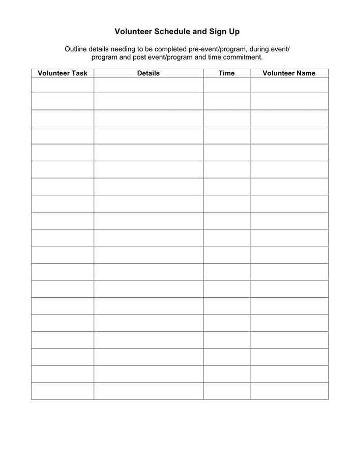 parent volunteer calendar template