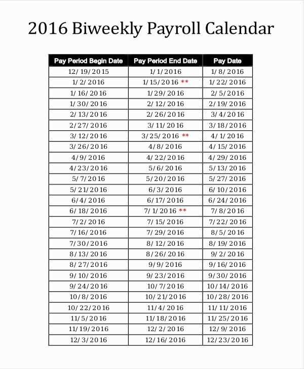 pay date calendar template