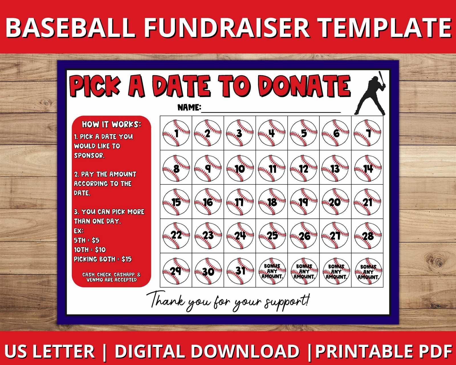 pay the date calendar fundraiser template