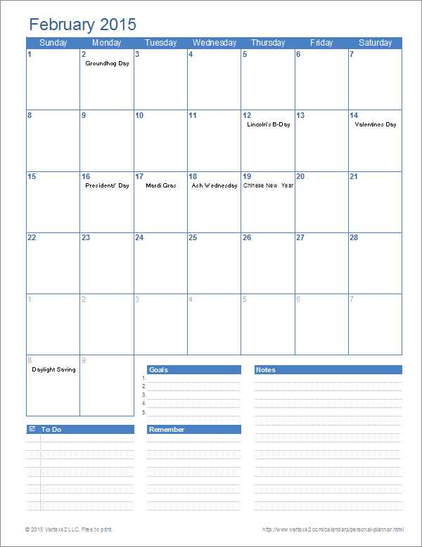 personal calendar template