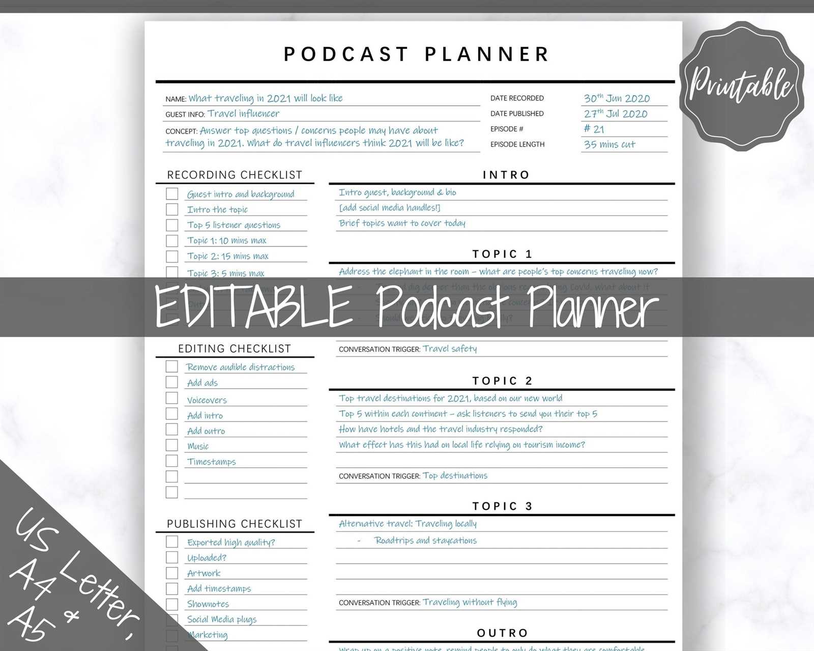 podcast content calendar template