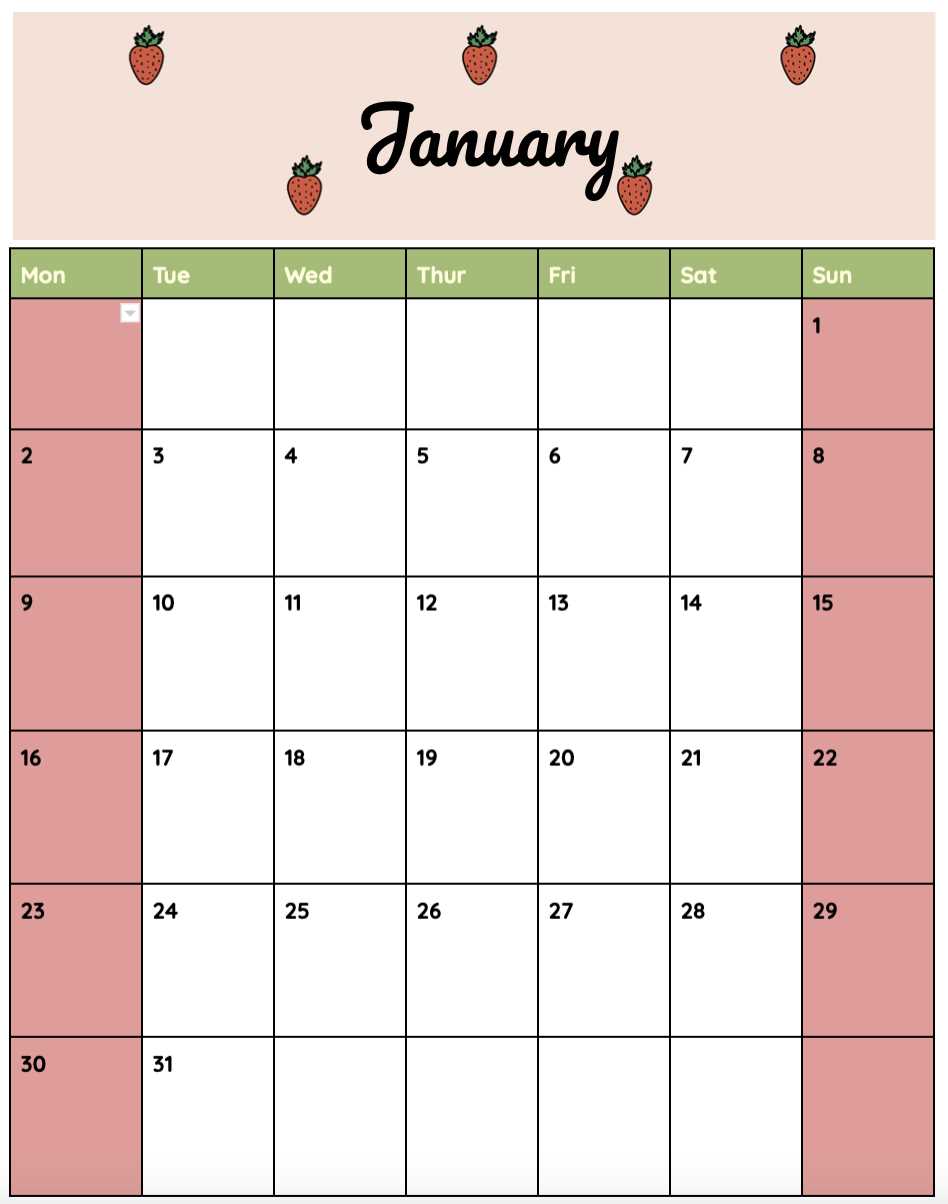 pretty monthly calendar template