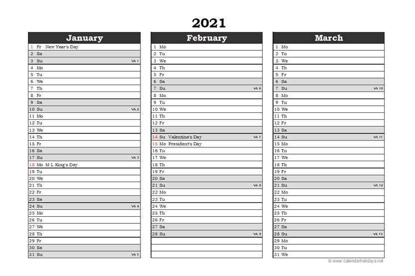 printable 3 month calendar template