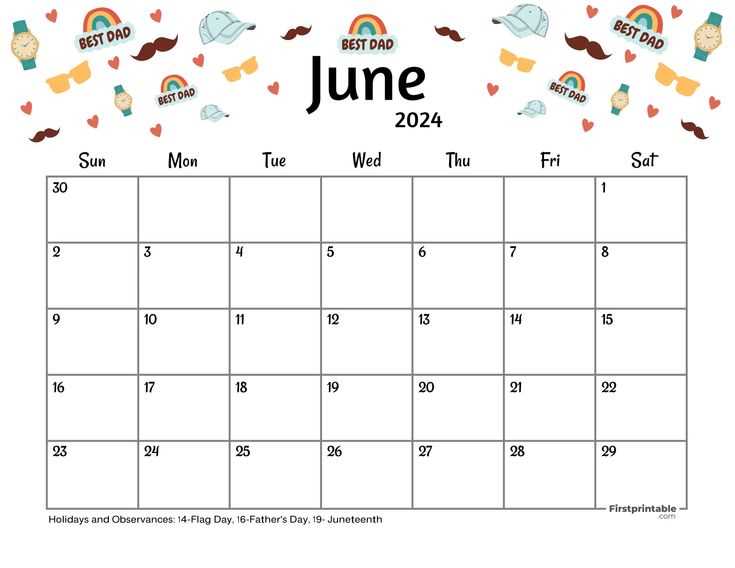 printable calendar template june 2025