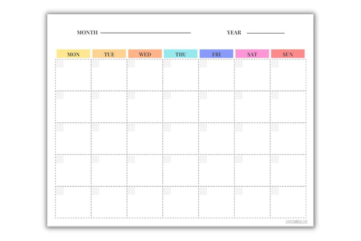 printable calendar templates monthly