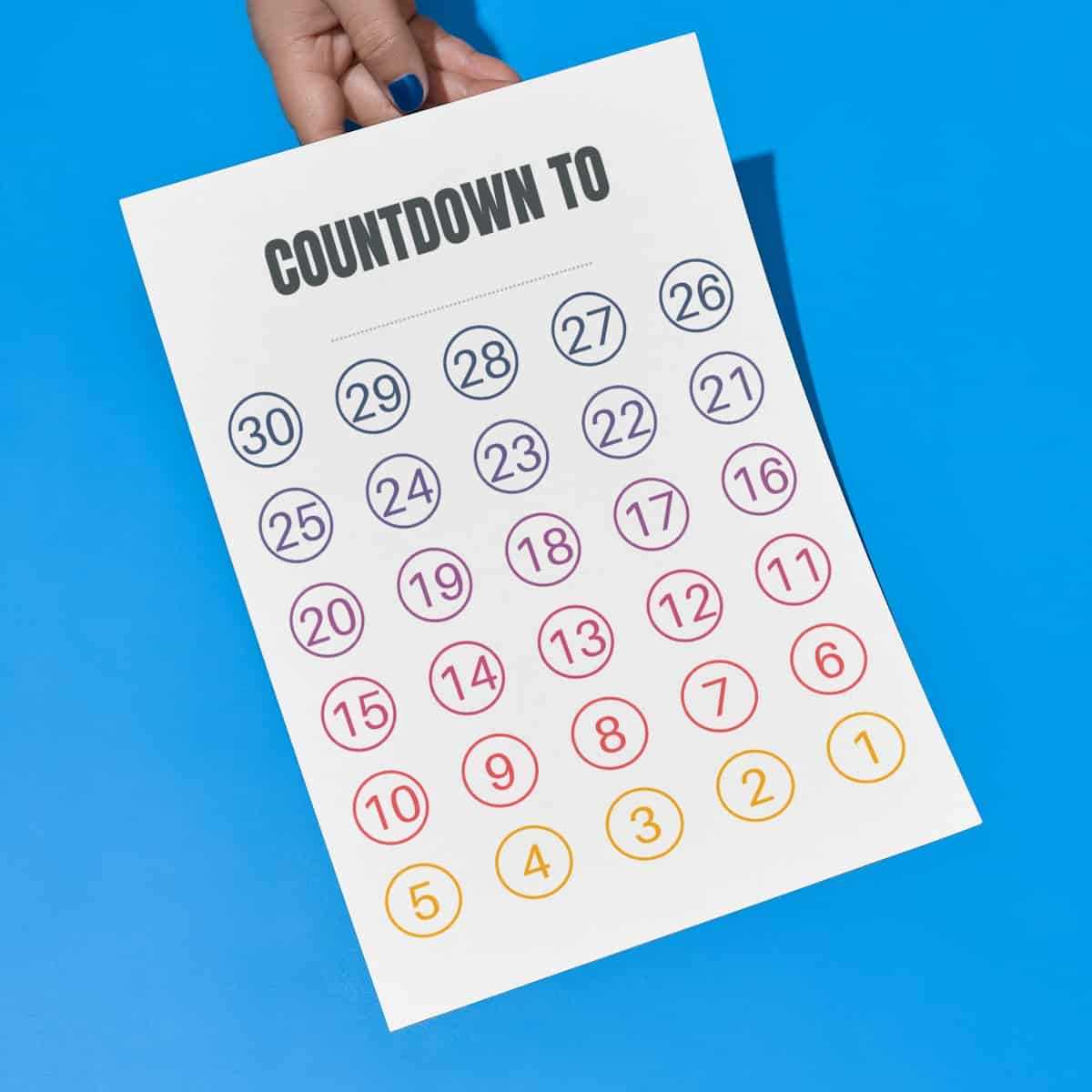 printable countdown calendar template