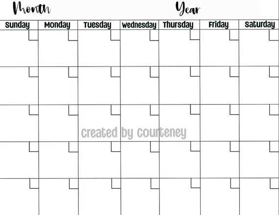 printable empty calendar template