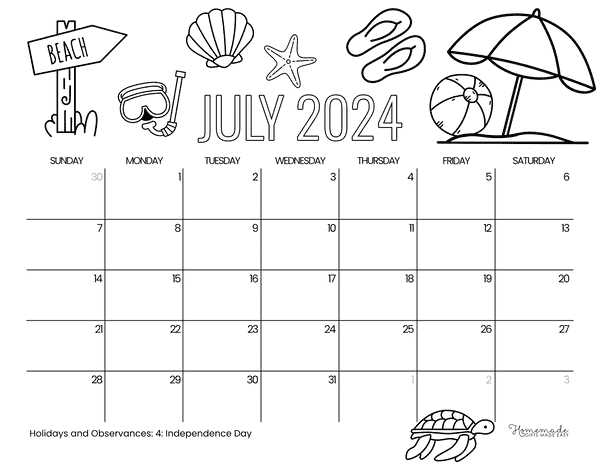 printable july calendar template