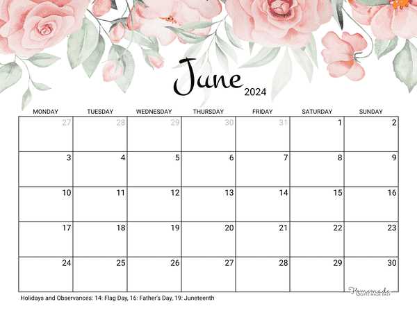 printable june calendar template