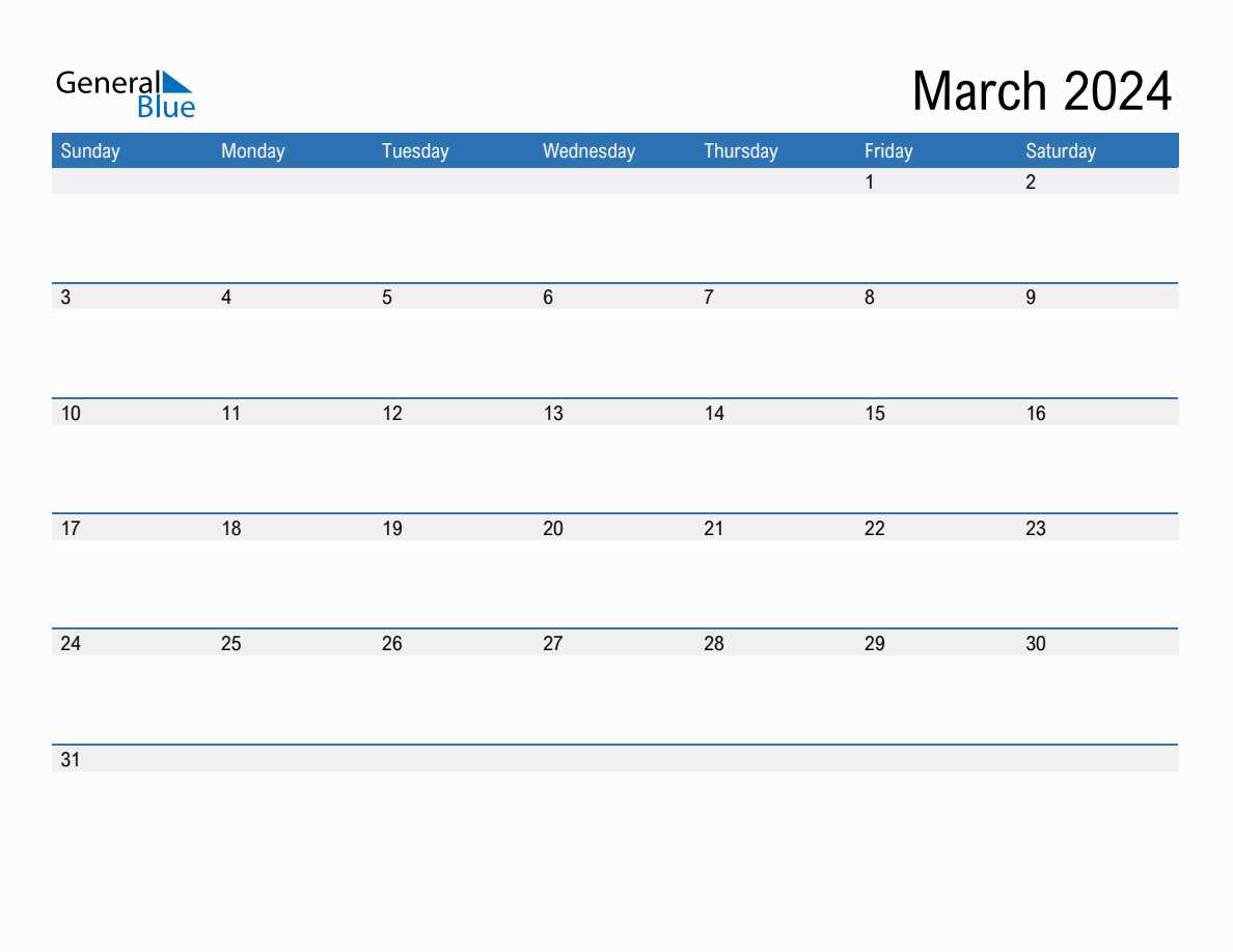 printable march calendar template