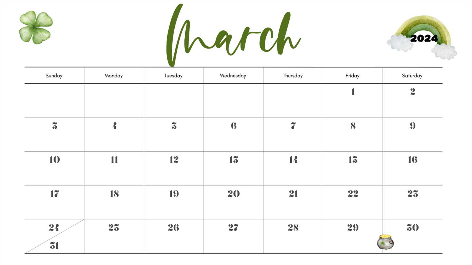 printable march calendar template