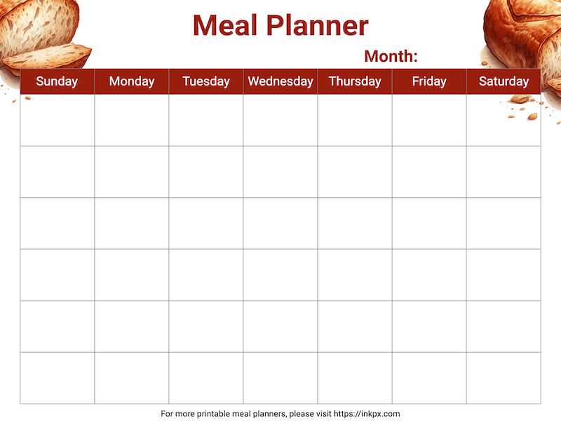 printable meal calendar template