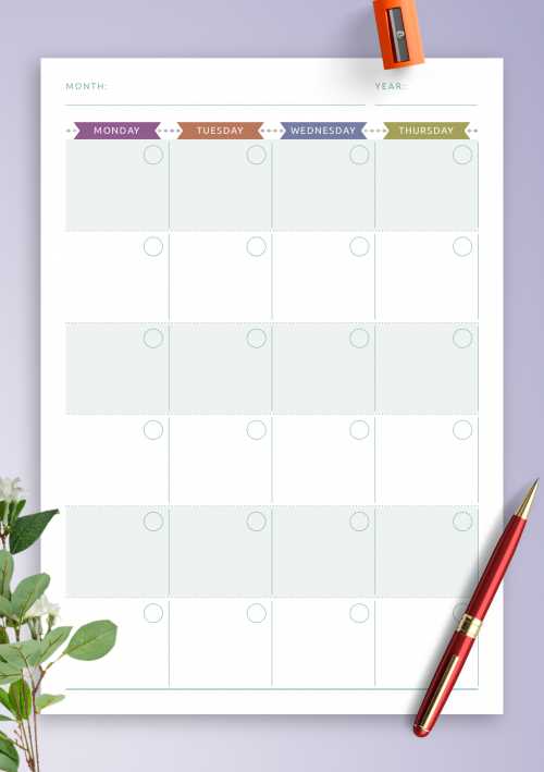 printable month calendar template