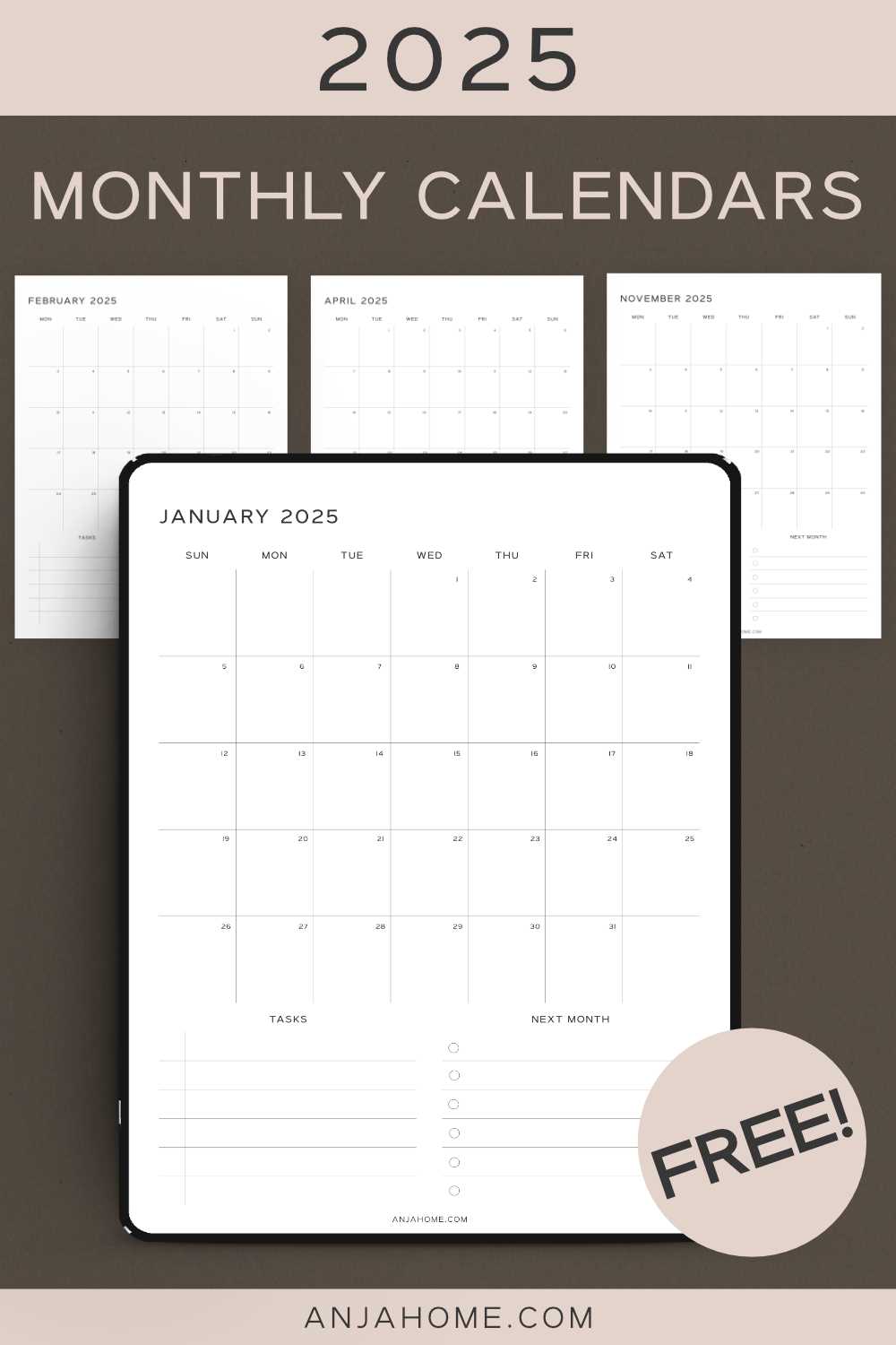 printable month calendar template